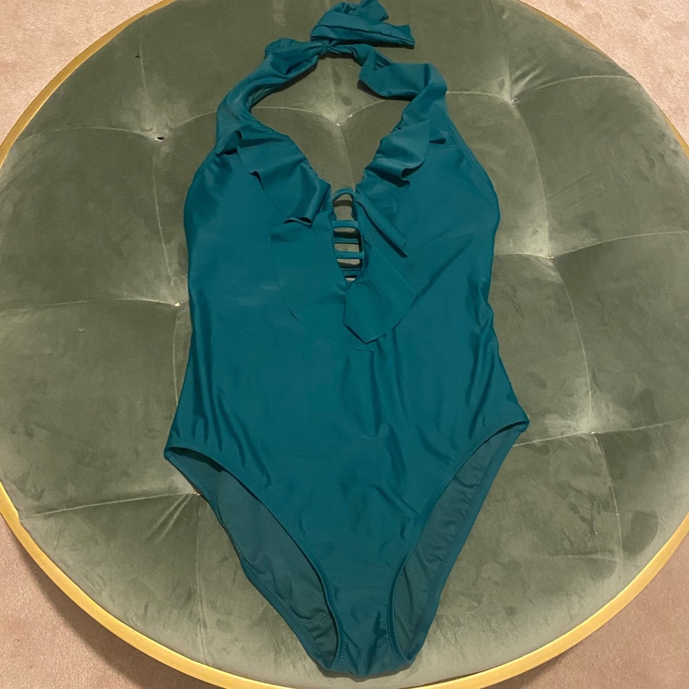 Blue Rod Beattie one piece ruffle swimsuit NWOT